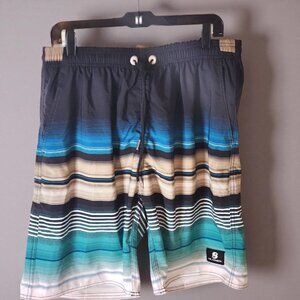 Milankerr Men’s Board Shorts – NWT XL – Blue Teal Striped Swim Trunks